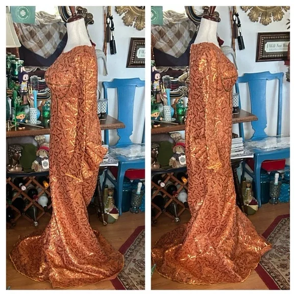 Vintage Orange Sequin Gown - Picture 15 of 16